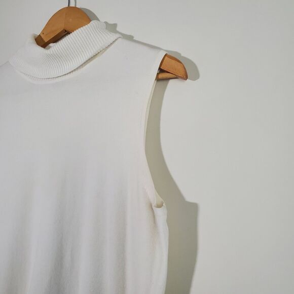 Cable & Gauge Sweater Large White Turtleneck Sleeveless Capsule Wardrobe Minimal - Picture 4 of 12